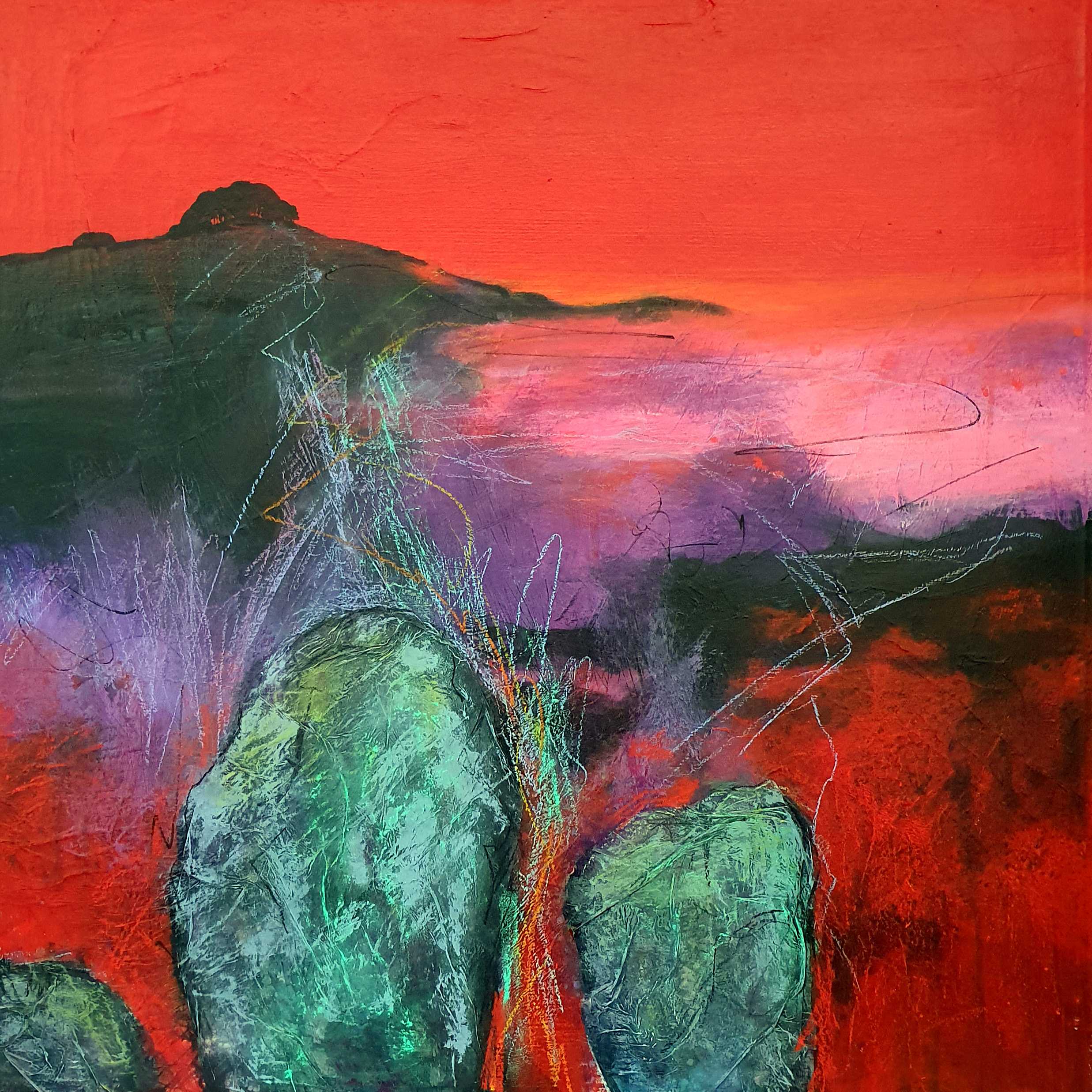 Red Sunset Over Stones